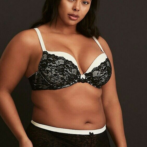 Torrid Plunge Bra Ivory Black Lace 36D - Picture 3 of 7